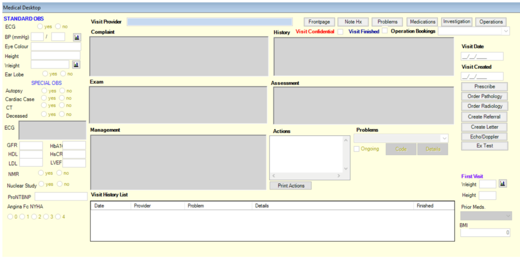 Customise Bp VIP.net - Screenshot of a Cardiologist Medical Desktop