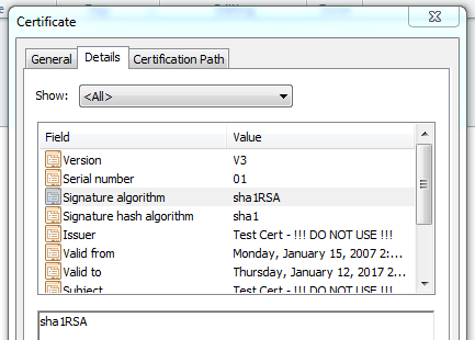 Medicare SHA-1 PKI Certificate Screenshot